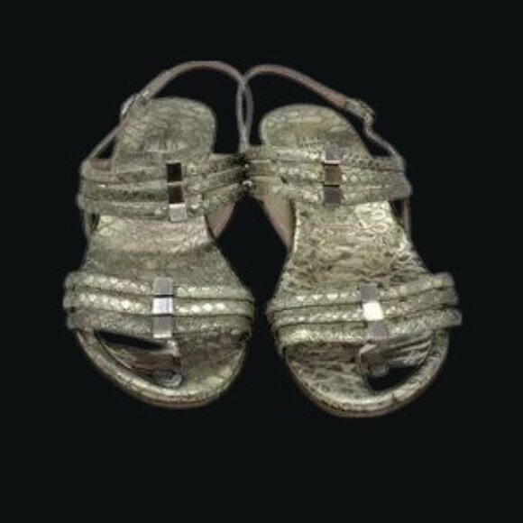 Stuart Weitzman Gold Snake Skin Sling Back Wedge Sandals Leather Wide - Picture 5 of 10